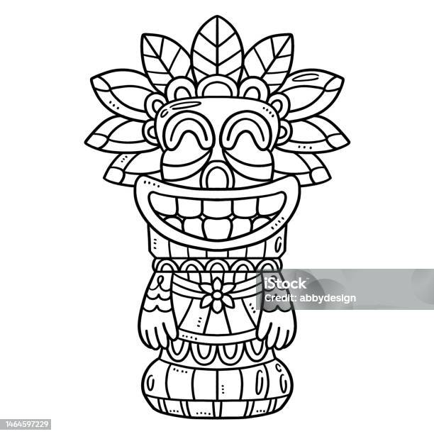 Tiki totem pole isolated coloring page for kidsåéåååæååèæé