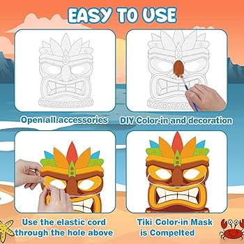 Letran pack hawaii crafts for kids make you own tiki masks diy graffiti blank painting mask for girls boys art and craft for summer aloha party supplies luau party deration