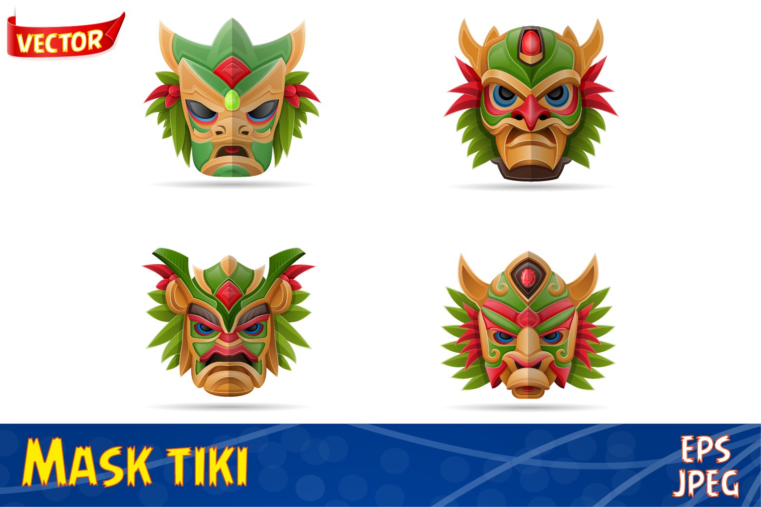Tiki mask hawaiian ancient tropical totem head face idol