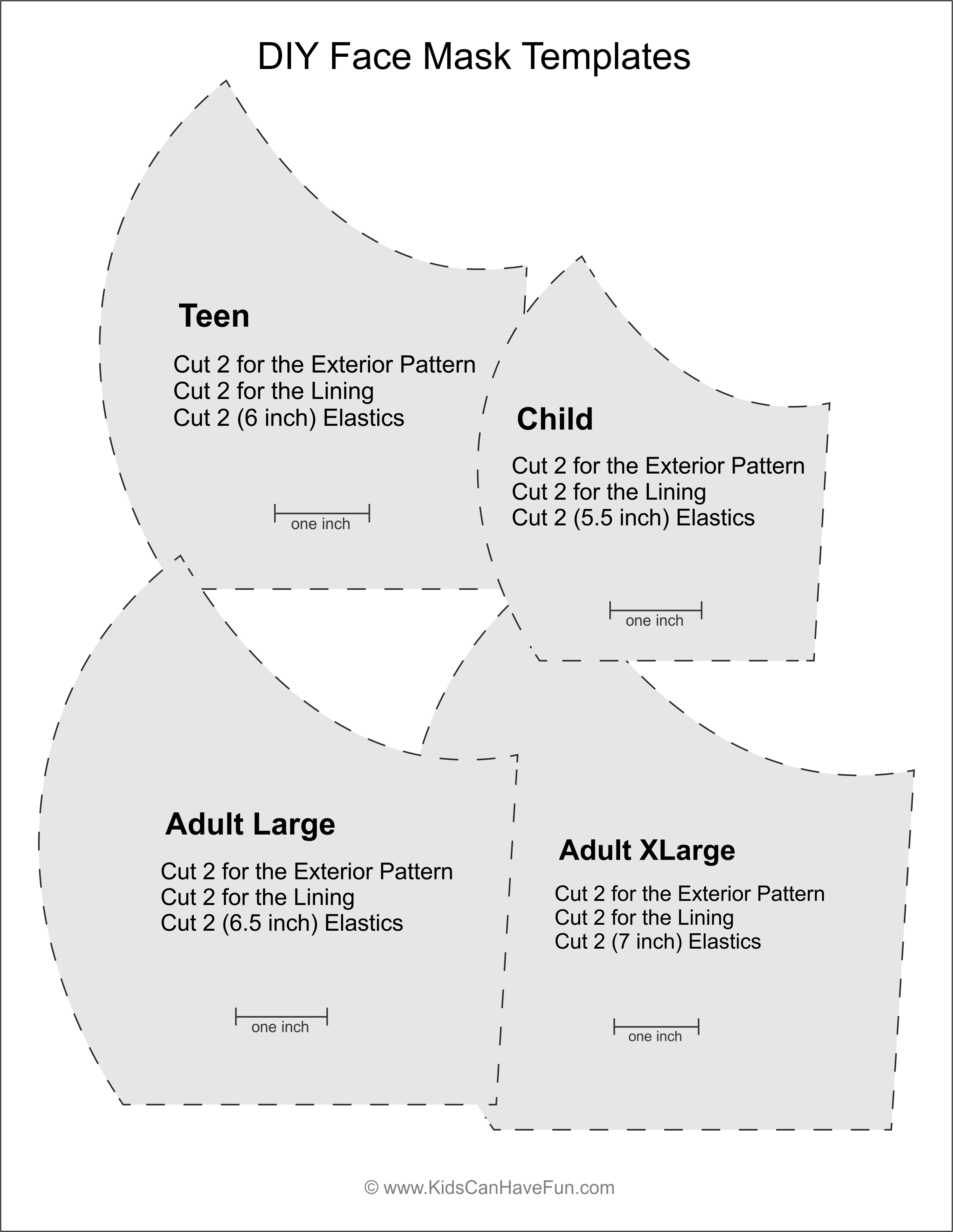 Diy face mask templates adult teen child â blog