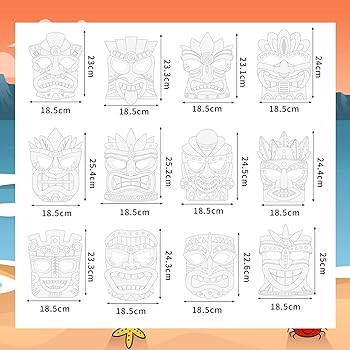 Letran pack hawaii crafts for kids make you own tiki masks diy graffiti blank painting mask for girls boys art and craft for summer aloha party supplies luau party deration
