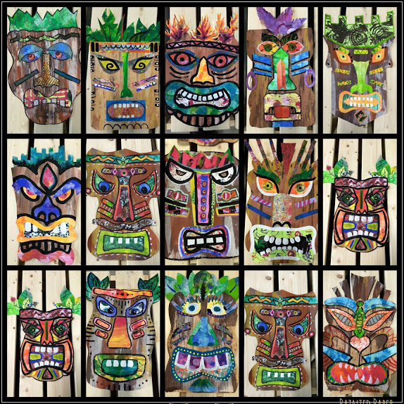Tahitian tiki masks â painted paper art