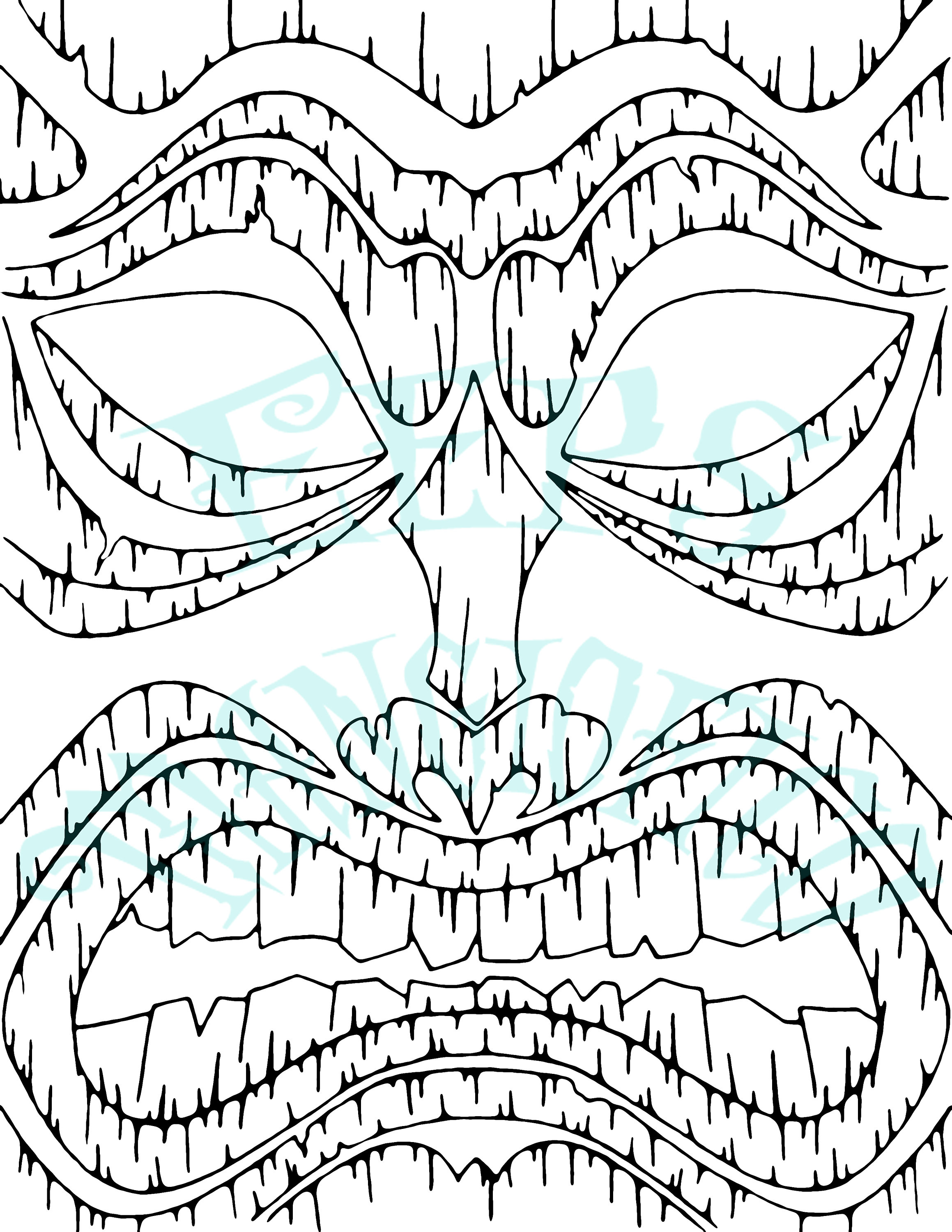 Tiki mask printable digital coloring page