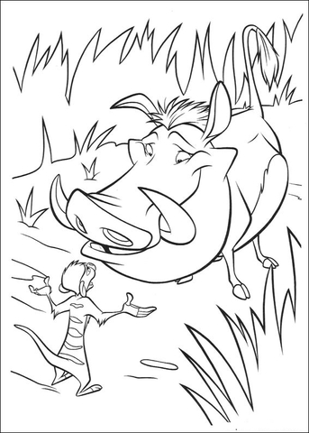 Timon and pumbaa are talking coloring page free printable coloring pages