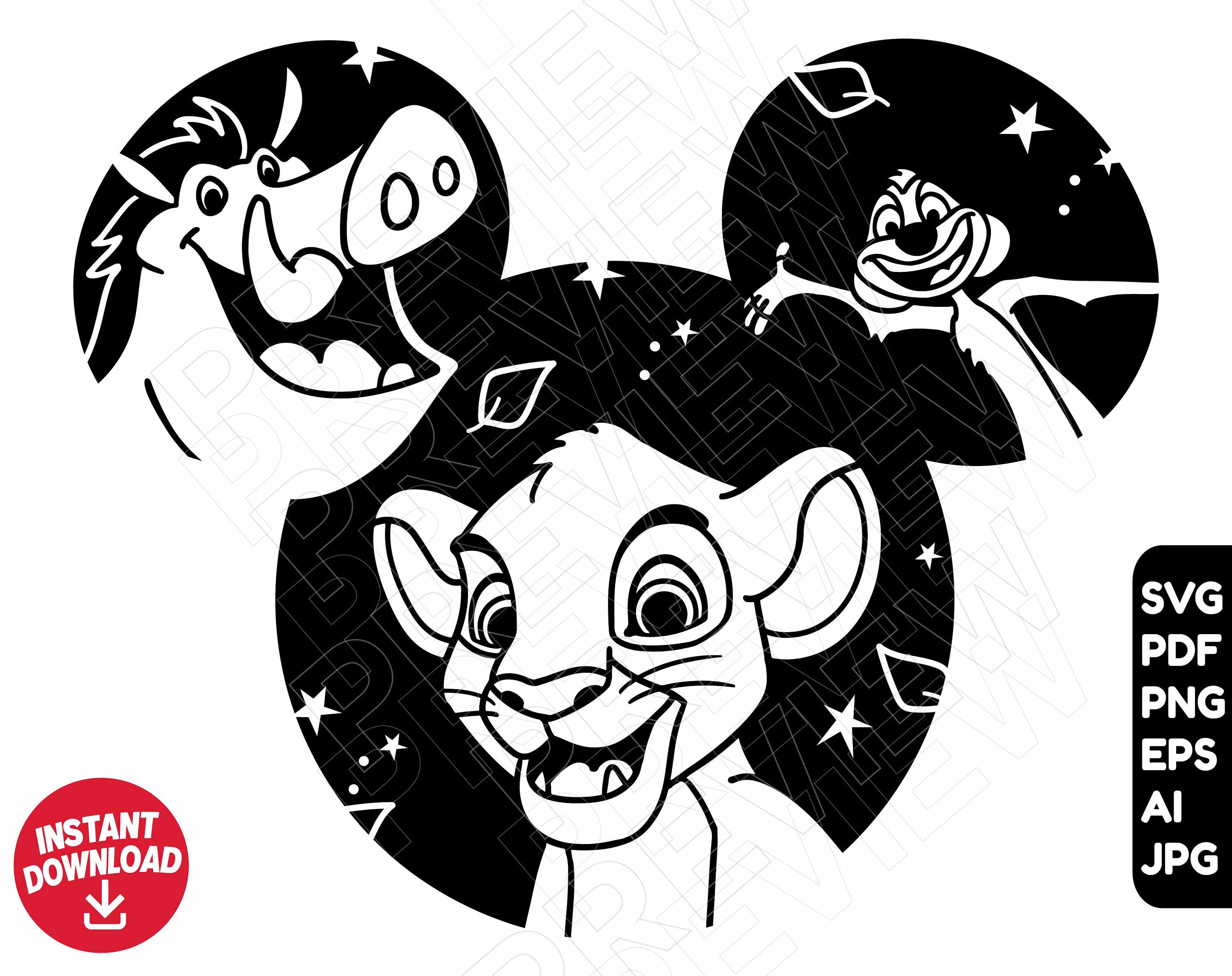 The lion king svg png clipart timon pumbaa simba disneyland ears svg cut file outline silhouette