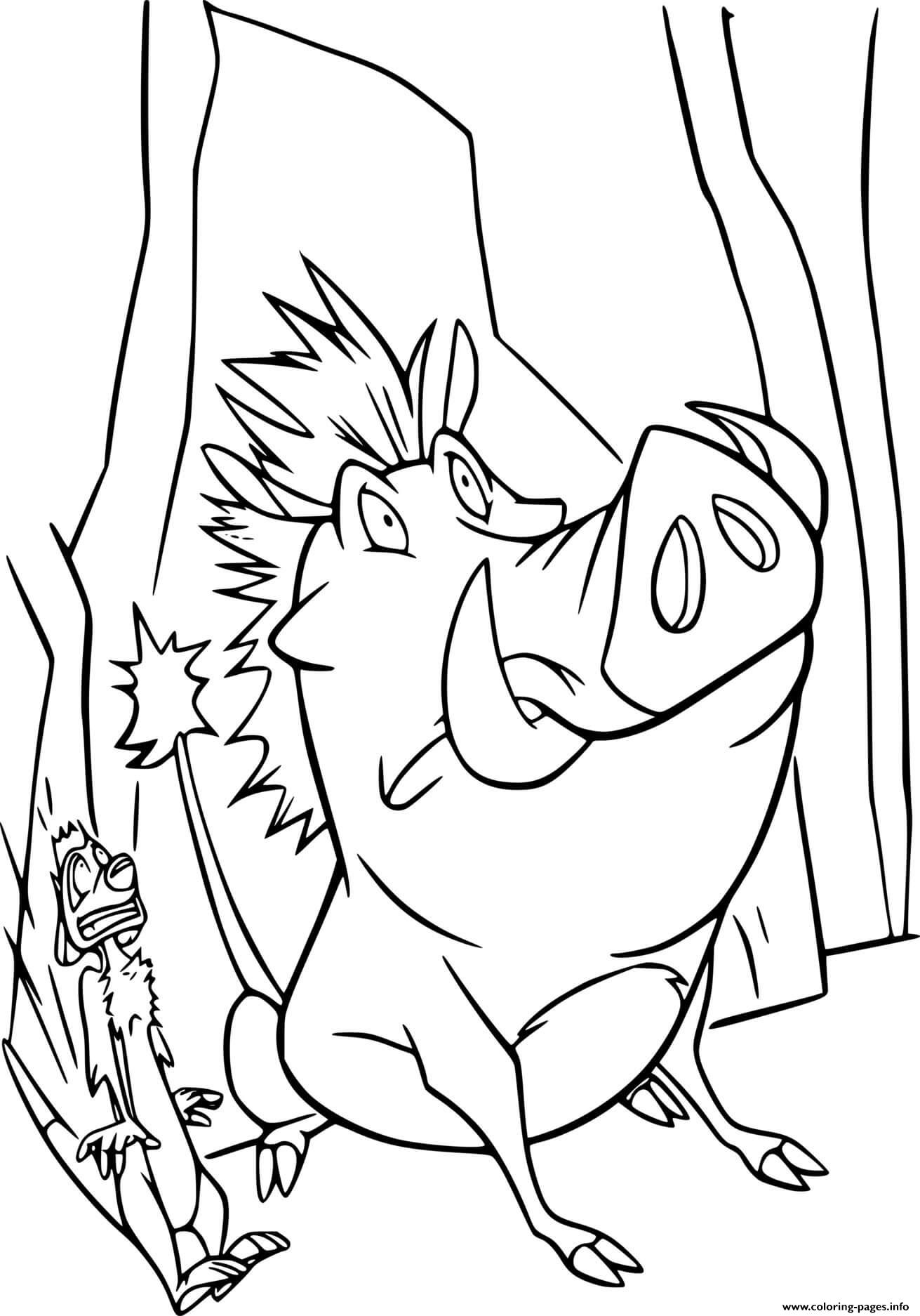 Timon and pumbaa are scared coloring page printable