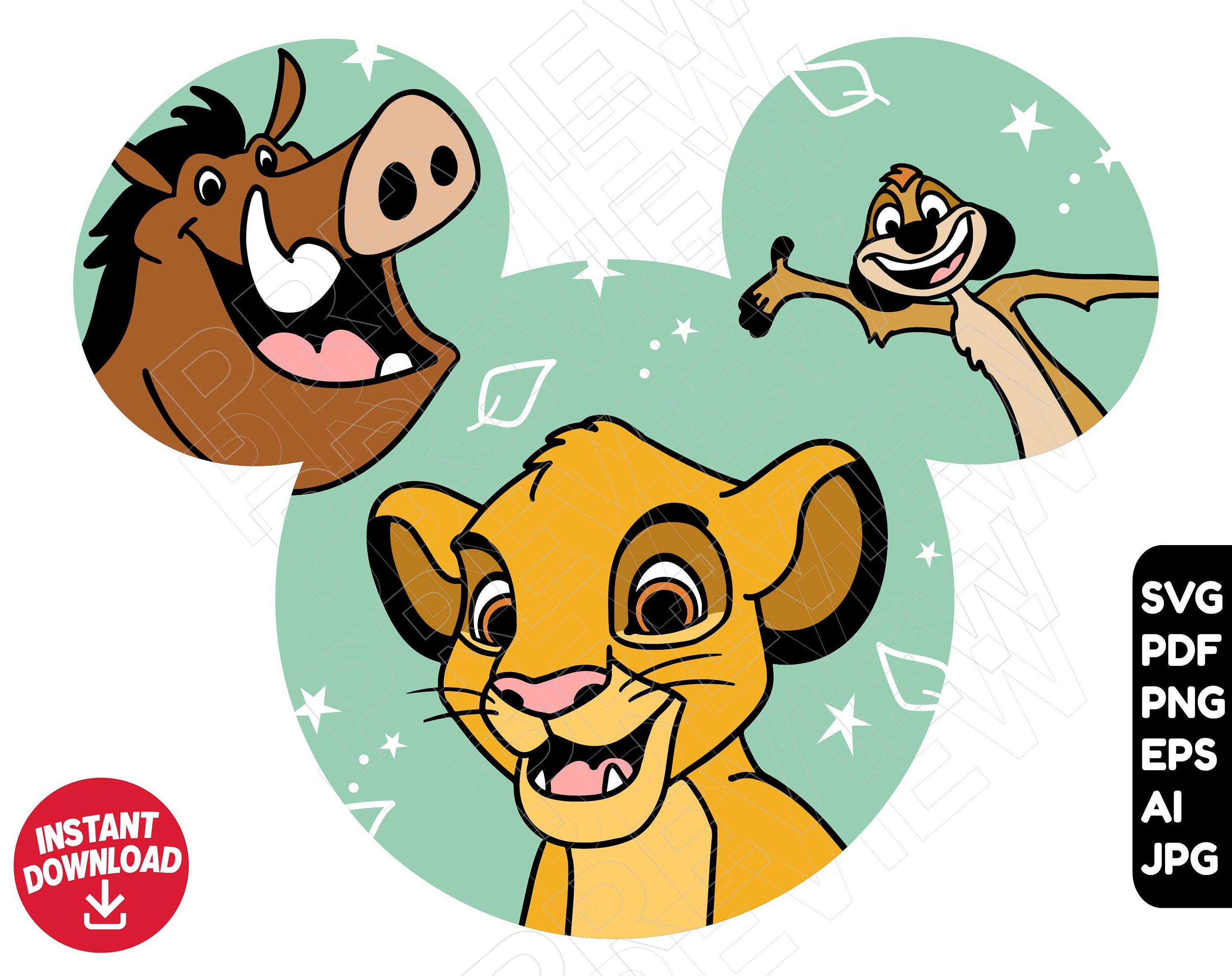 The lion king svg png clipart timon pumbaa simba disneyland ears svg cut file layered by color