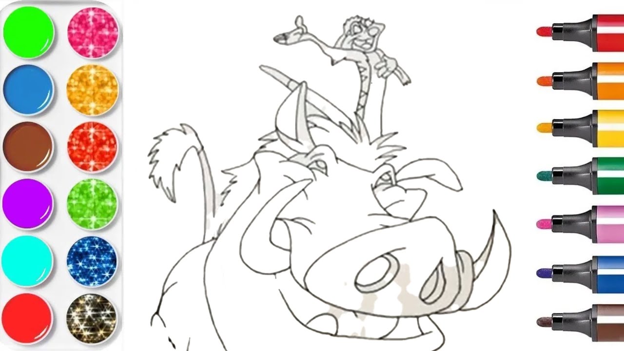 Timon pumba drawing colour and paint for kids step by step art lessons for toddlers