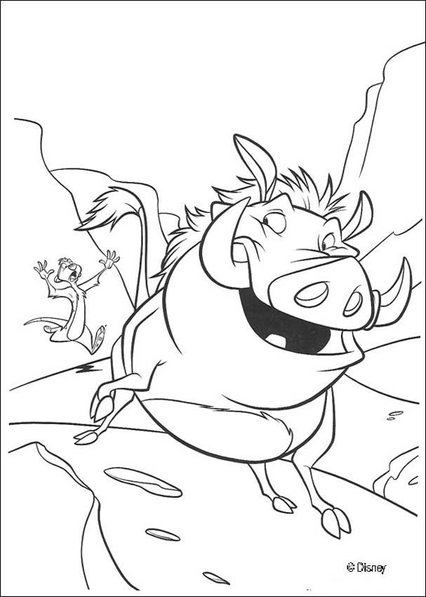 Timon chasing pumbaa coloring pages