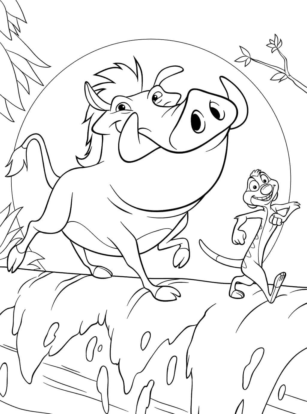 Timon and pumbaa walking coloring page