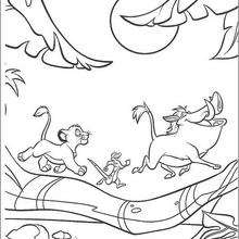 Simba timon and pumbaa playing in the jungle coloring pages