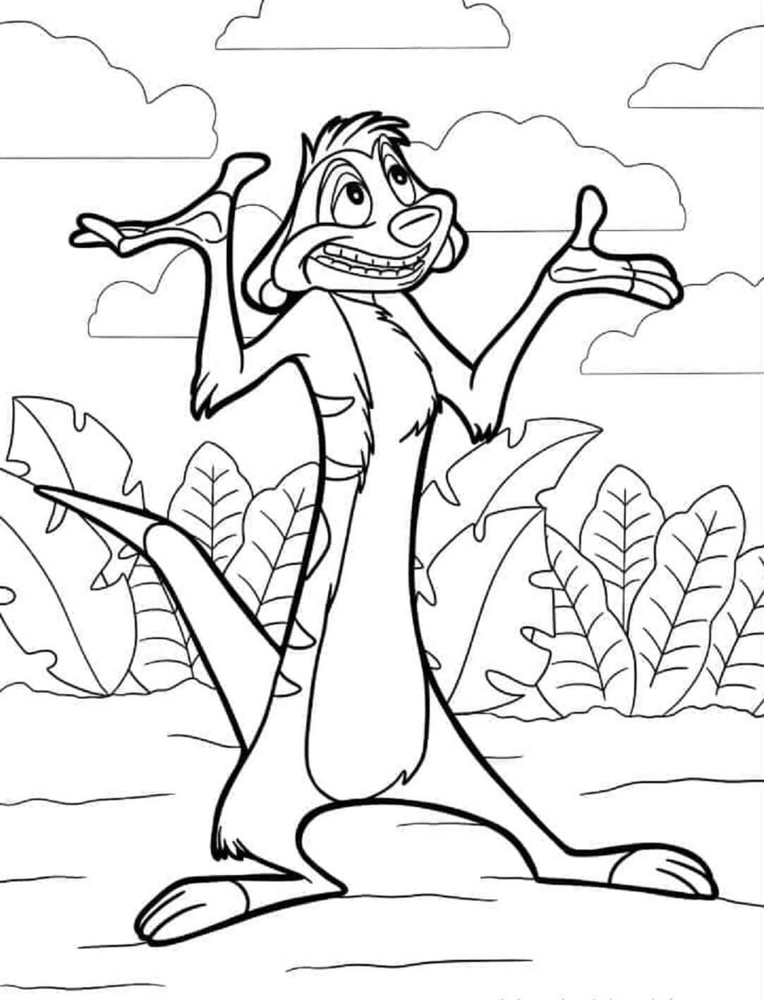 Fun timon standing coloring page