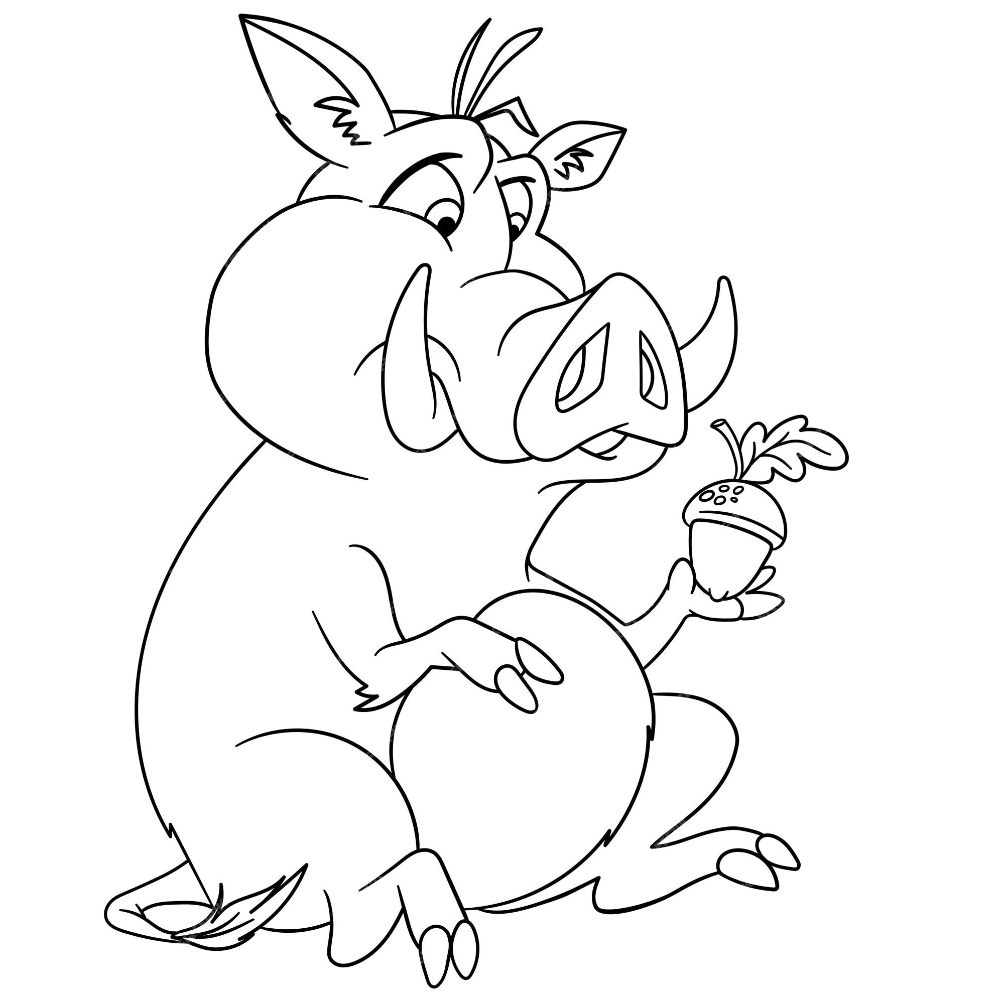 Premium vector wild boar with acorn cartoon coloring book page for kids