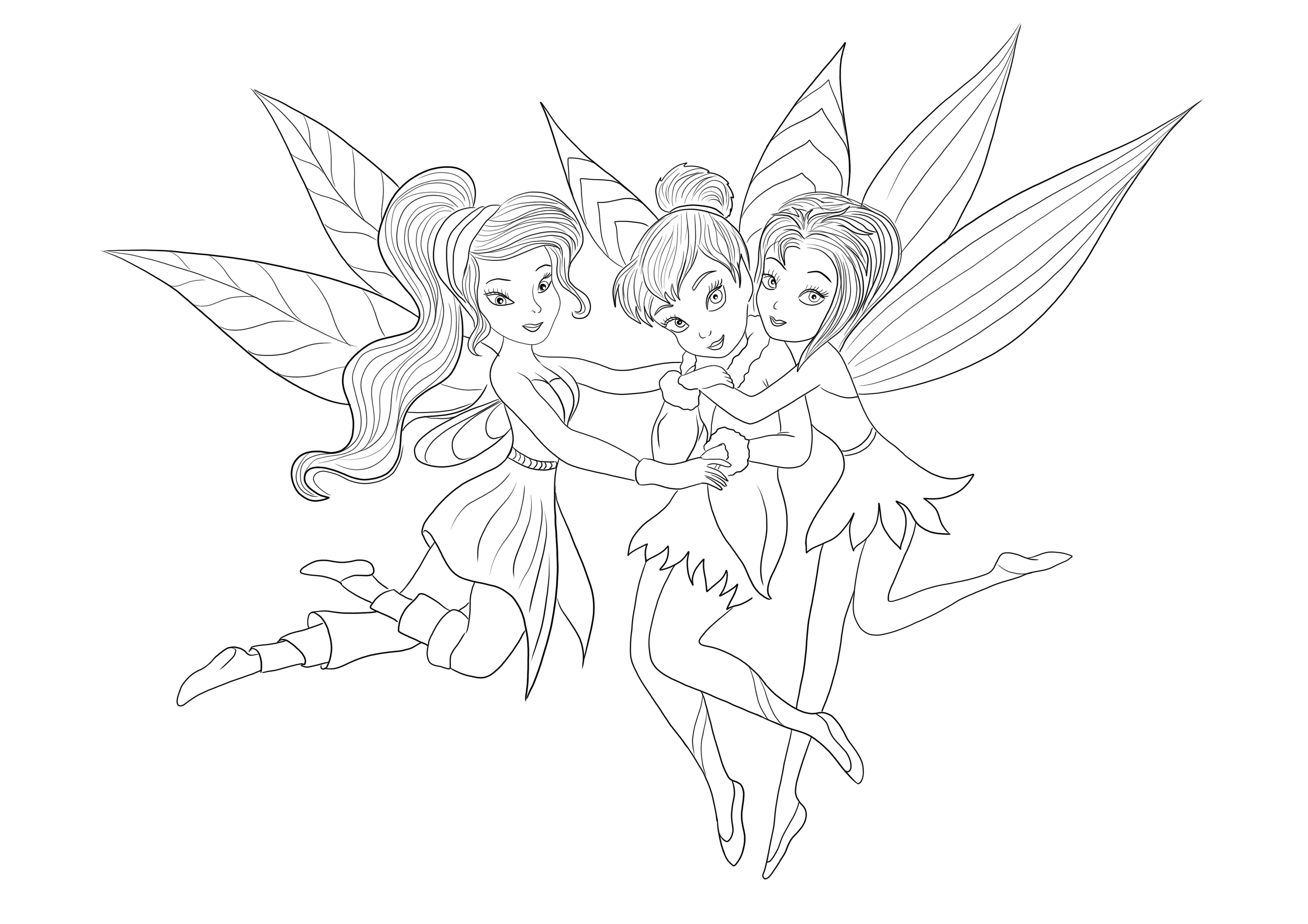 Tinkerbell with friends free to print and color image for kids of all ages