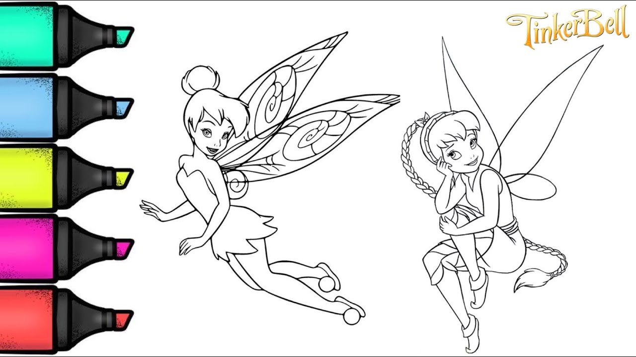 Tinker bell and fawn coloring pages coloring videos for kids and toddlers coloring tinkerbell