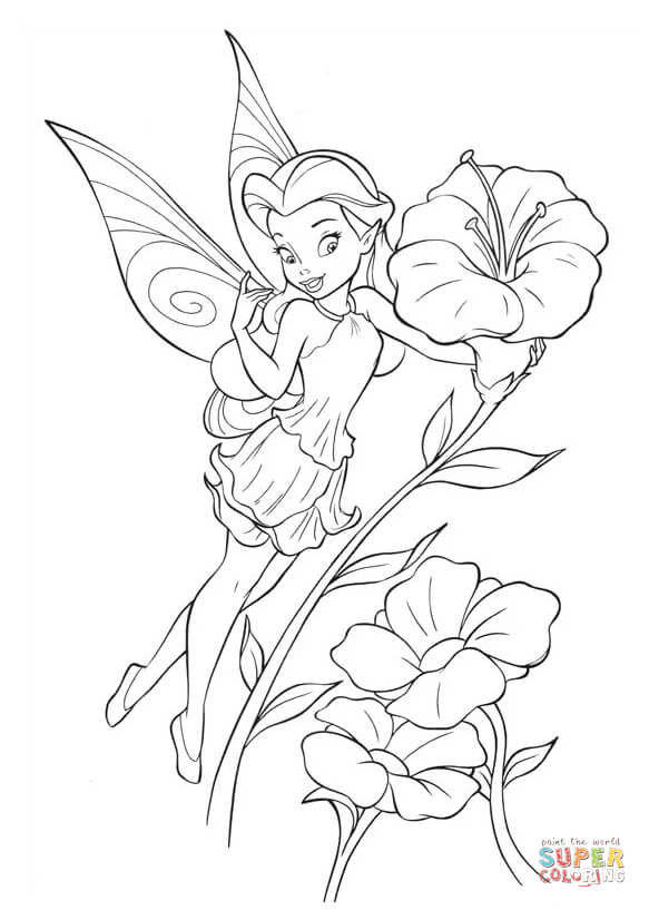 Surprised tinkerbell and flowers coloring page free printable coloring pages