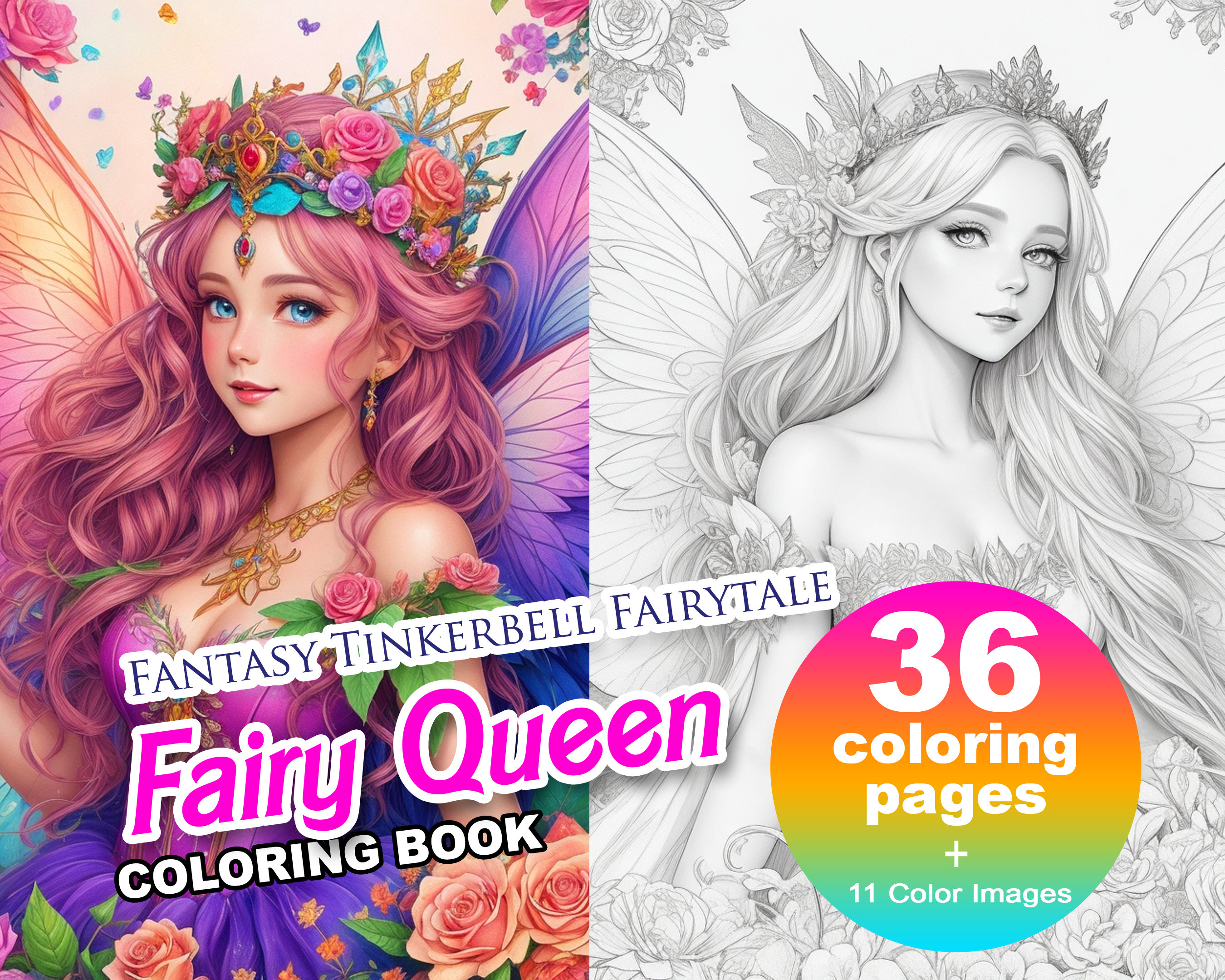 Fantasy tinker bell fairy queen anime coloring book adults