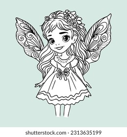 Cute fairy princess coloring page kids stock illustration