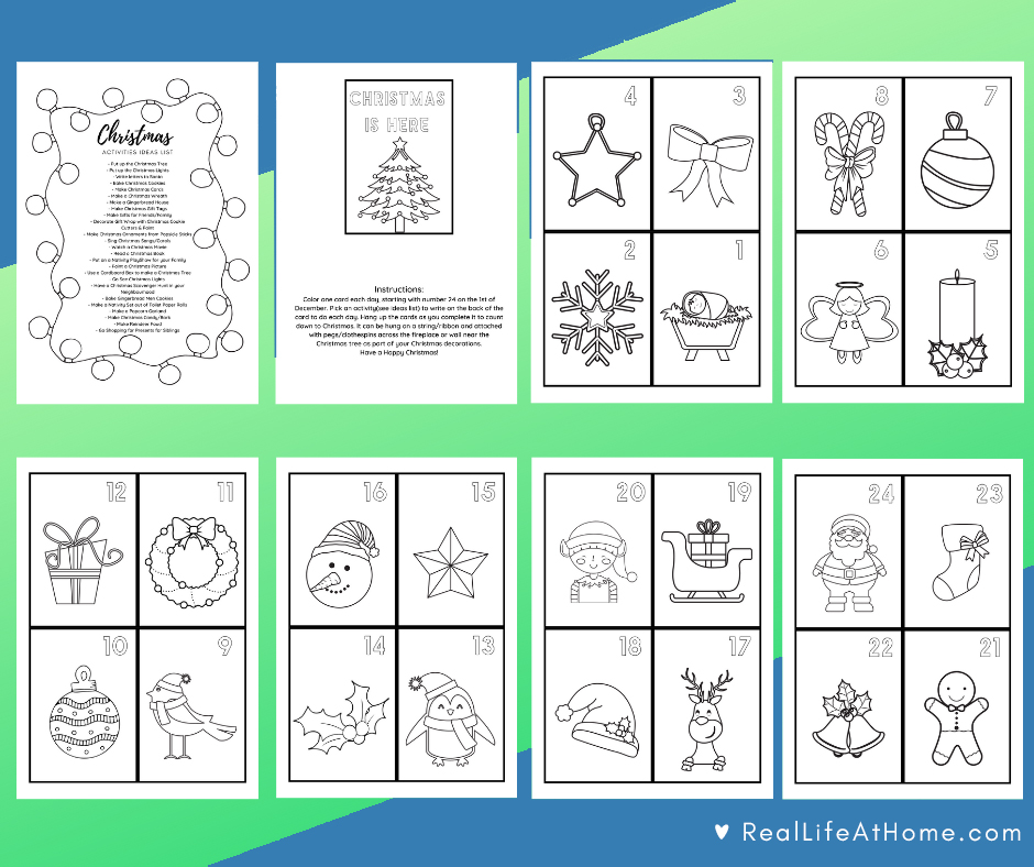 Advent calendar mini coloring pages set