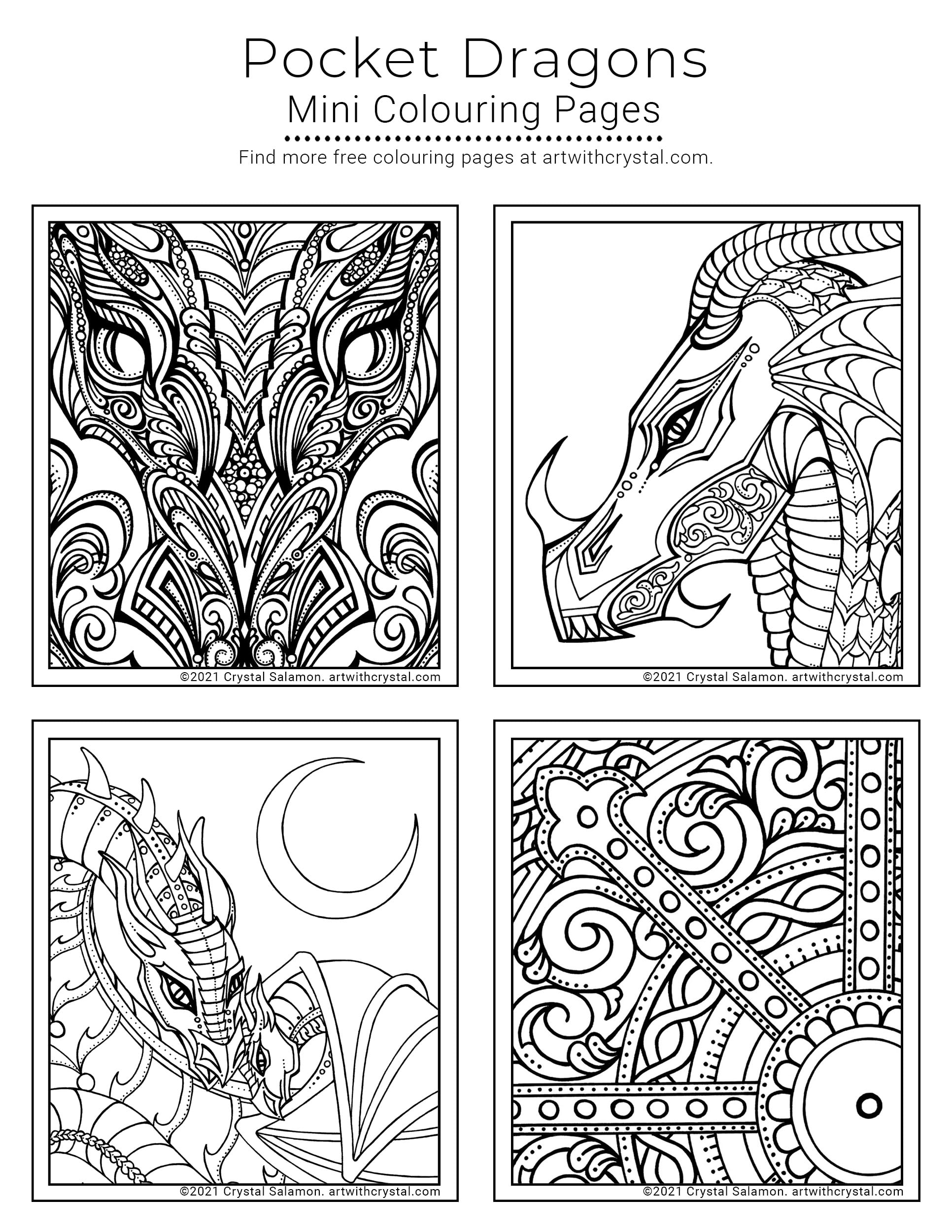 Free mini coloring pages for adults and kids dragons