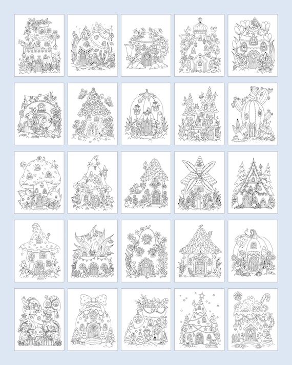 Printable adult coloring book magical tiny houses digital coloring pages hand drawn coloring pages download alexandra dannenmann