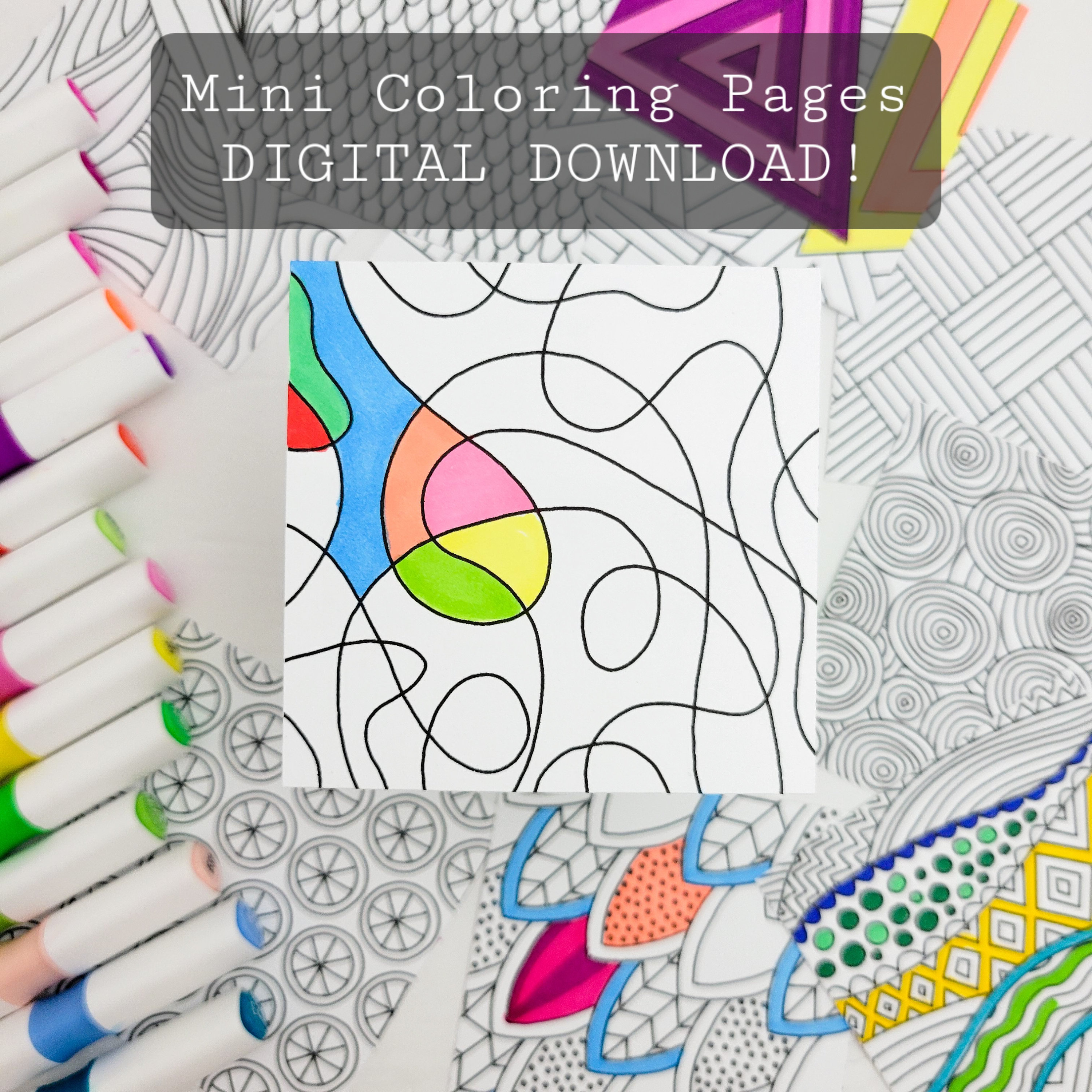 Abstract designs mini coloring pages digital download instant download