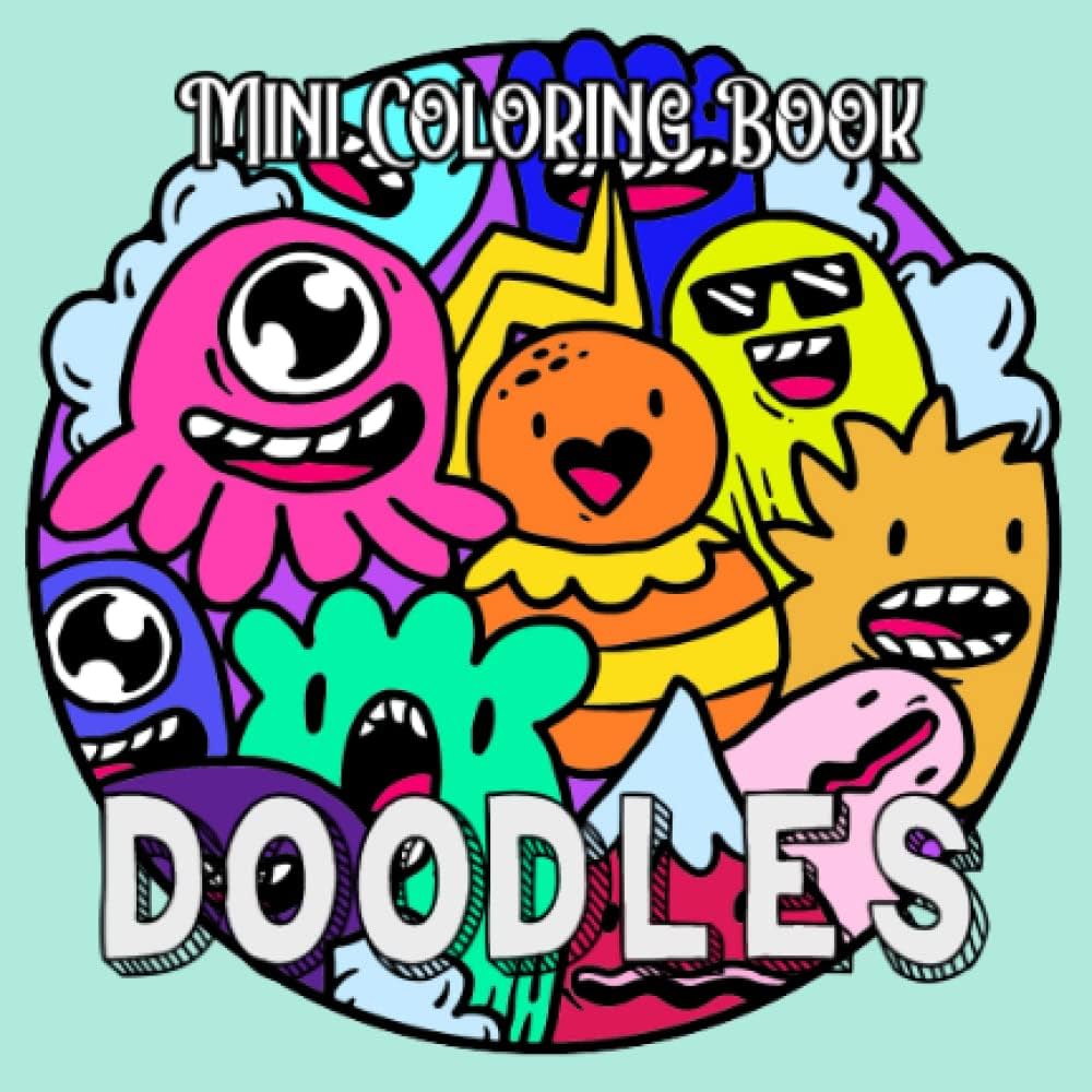 Mini coloring book cute doodles pocket size coloring book for travel on the go x cute and easy design for relaxation stress relief antianxiety for beginners kids teens and adult zemyron