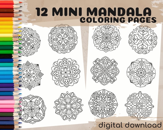 Mini mandalas coloring pages printable coloring book abstract designs simple mandala kids coloring book print and color sheets