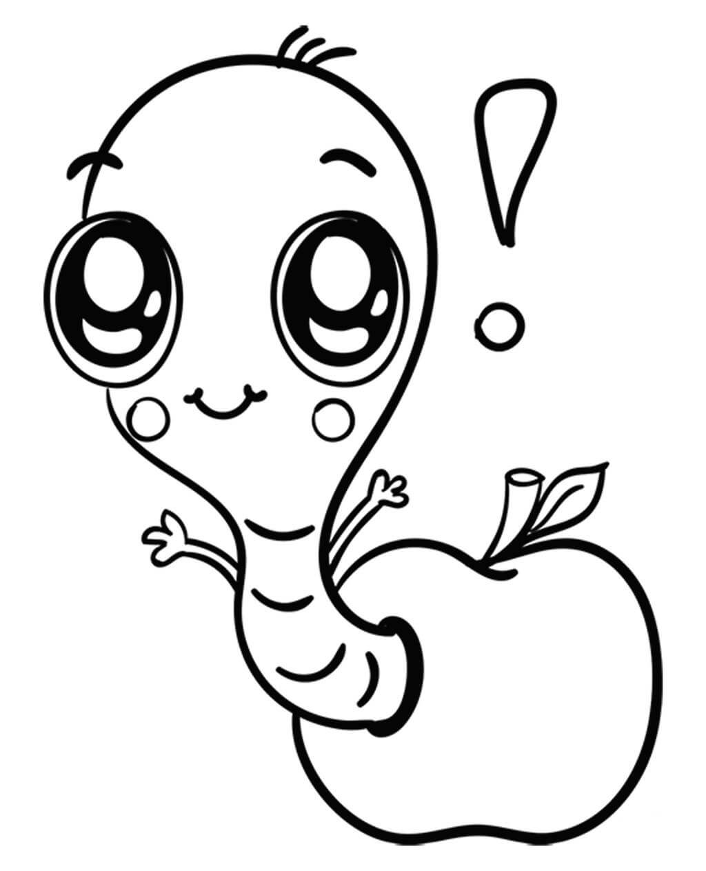 Worm and apple small coloring page
