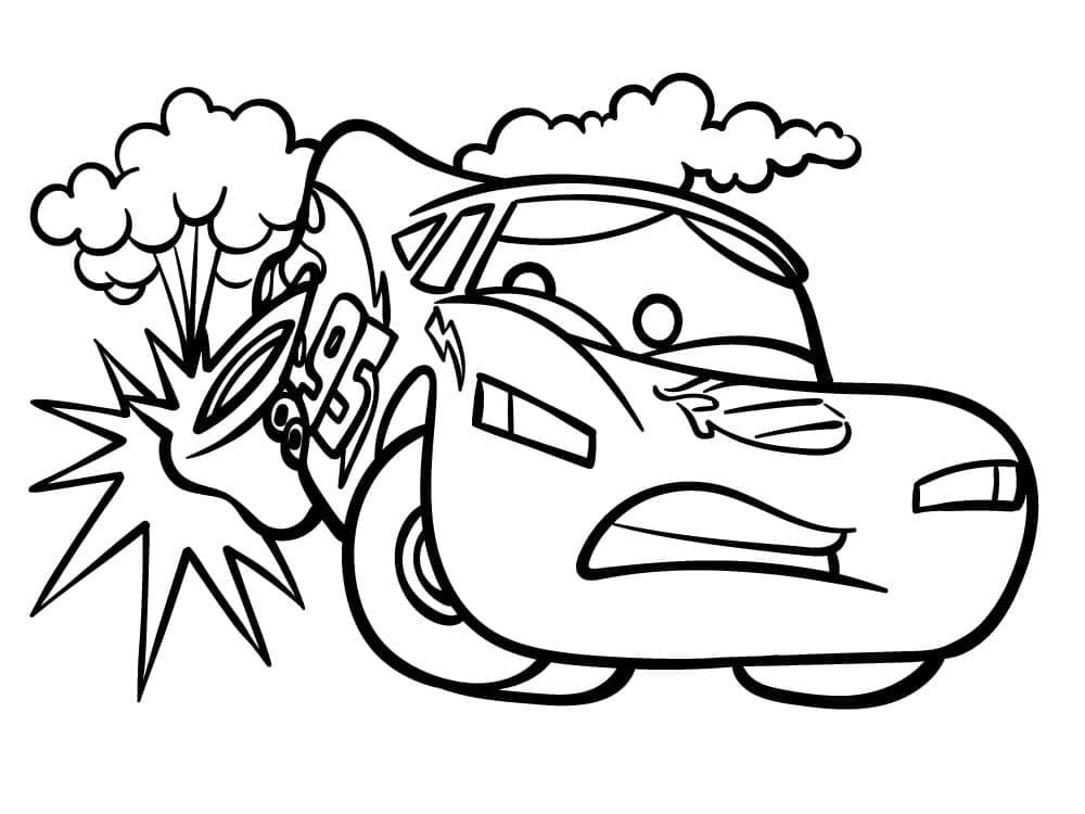 Lightning mcqueen lost tires coloring page
