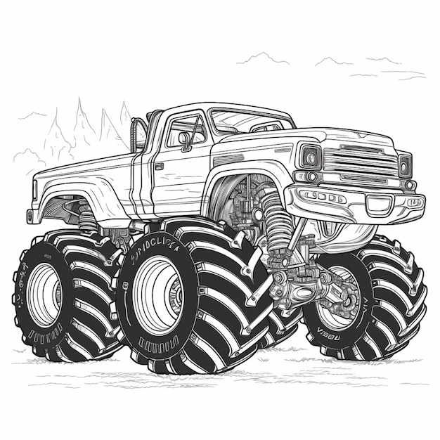 Premium ai image a coloring page of a monster truck with huge tires generative ai