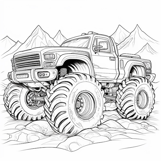 Premium ai image a coloring page of a monster truck with huge tires generative ai
