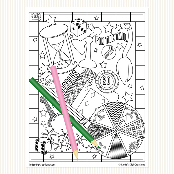 Game night printable adult coloring pages