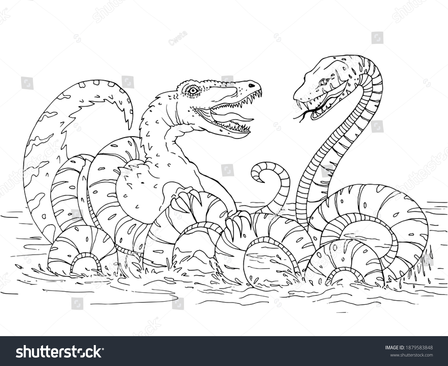 Coloring monsters fight childrens coloring prehistoric stock illustration