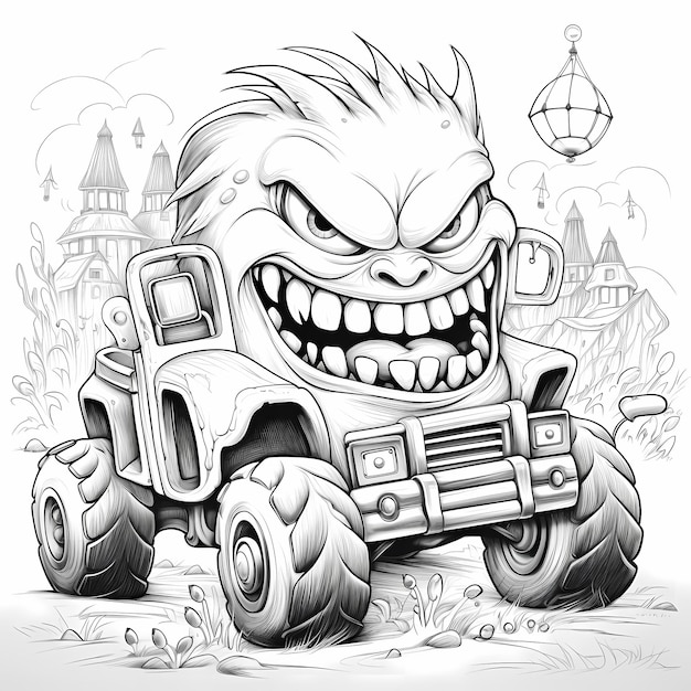 Premium ai image timid titans cute monster truck coloring pages with low details
