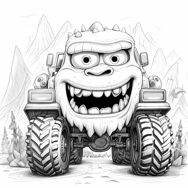 Premium ai image timid titans cute monster truck coloring pages with low details