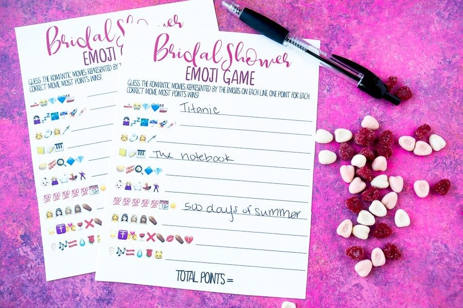Free printable bridal shower name the emoji game
