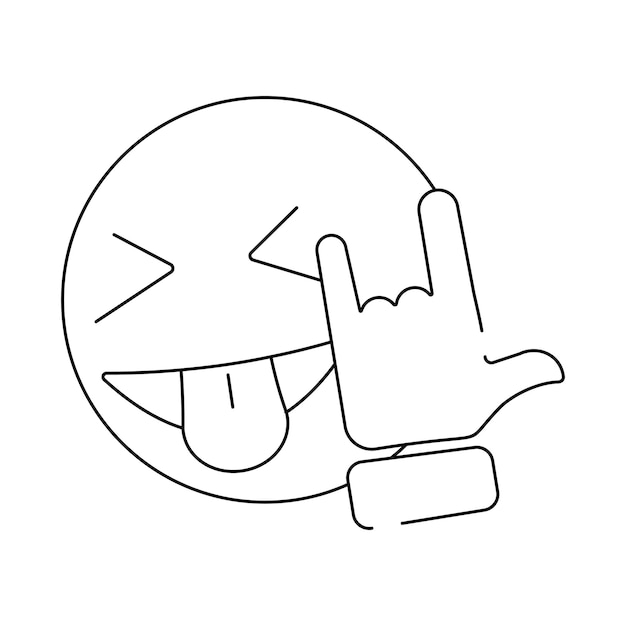 Premium vector vector line art rock gesture line rock n roll emoji or icon fun hand and face