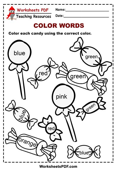 Candy color words activity color word activities word activities color worksheets