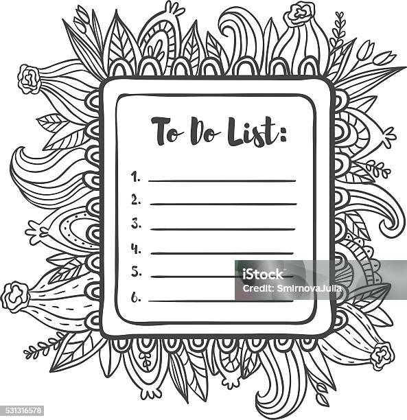 Printable to do list page coloring page stock illustration
