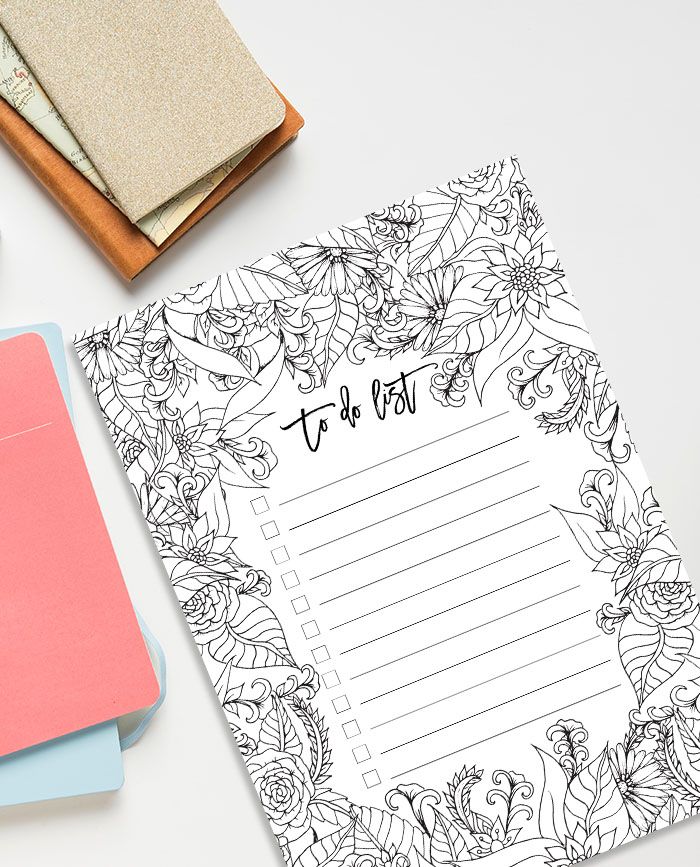 Free to do list floral coloring page printable instant digital download free to do list free coloring pages coloring pages