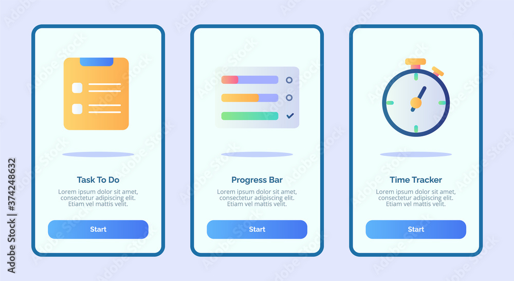 Vektorovã grafika âtask to do progress bar time tracker for mobile apps template banner page ui with three variations modern flat color styleâ ze sluåby
