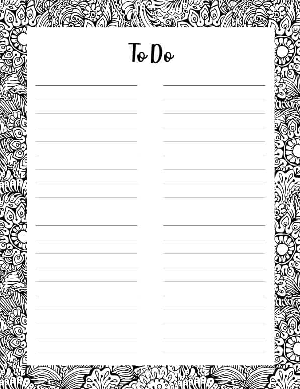 Free printable to do lists that you can color in