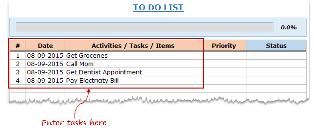 Excel to do list template