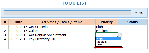 Excel to do list template
