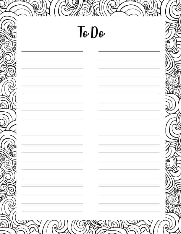 Free printable to do lists that you can color in
