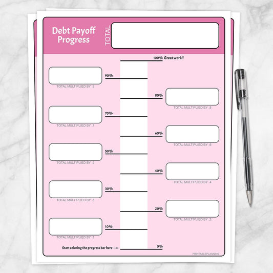 Debt payoff progress bar worksheets in gray