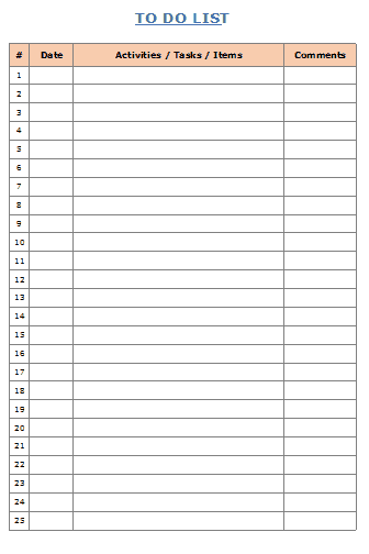 Excel to do list template