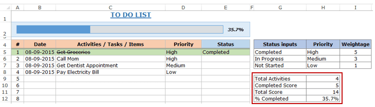 Excel to do list template