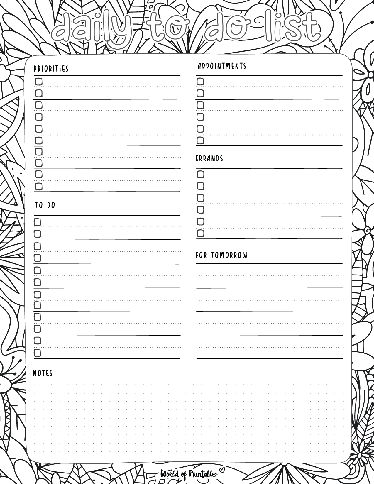 Daily to do list templates